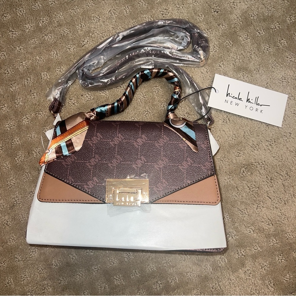 Nicole Miller NWT Brown Mix Crossbody Bag / Purse (Z001)